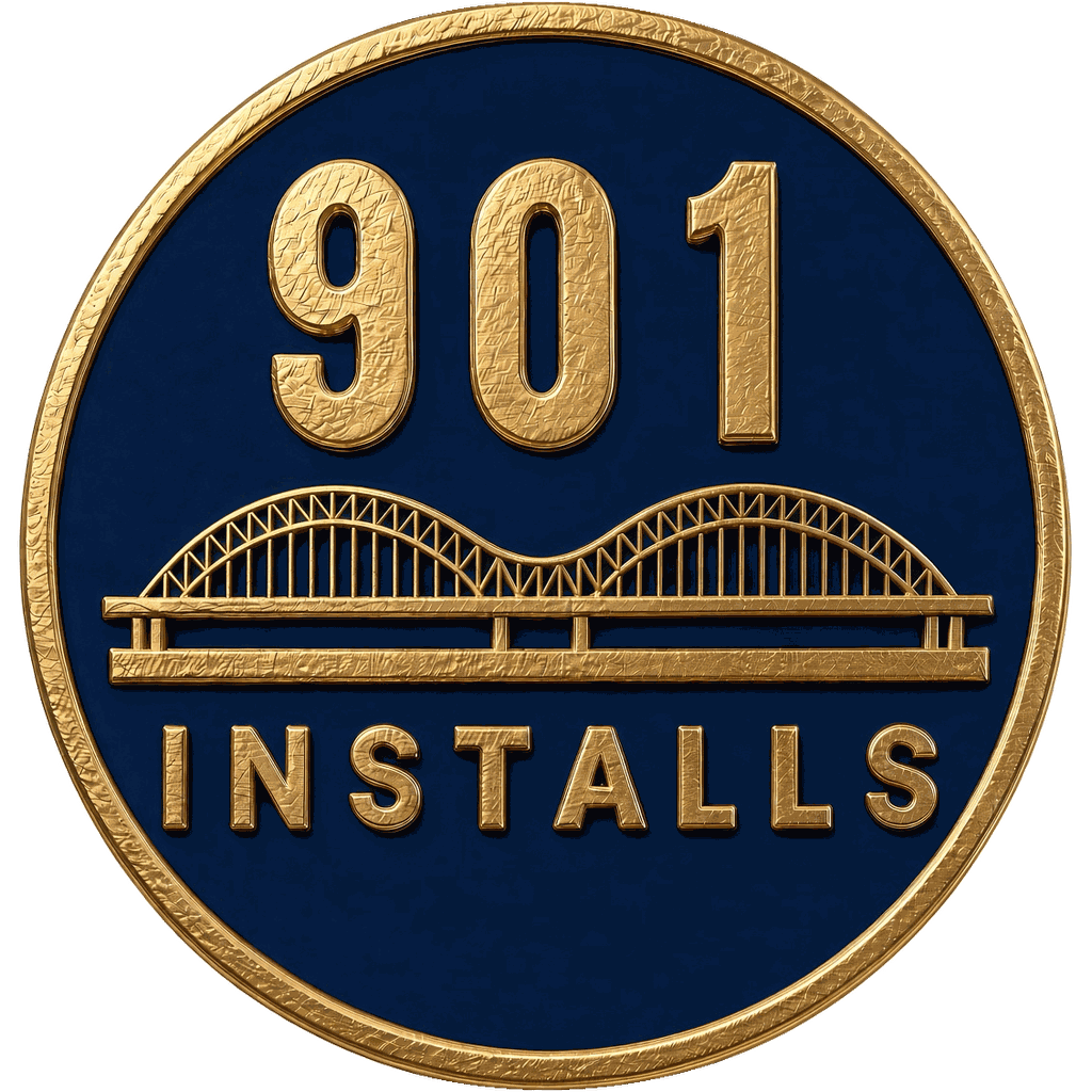 901 Installs badge logo — the Hernando de Soto Bridge in gold on navy